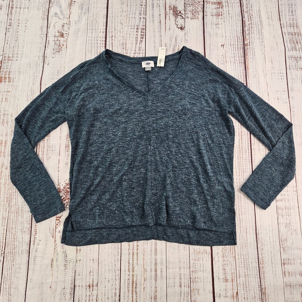 Old Navy Blue Heathered V Neck Lightweight Knit Sweater Long Sleeve Women's M